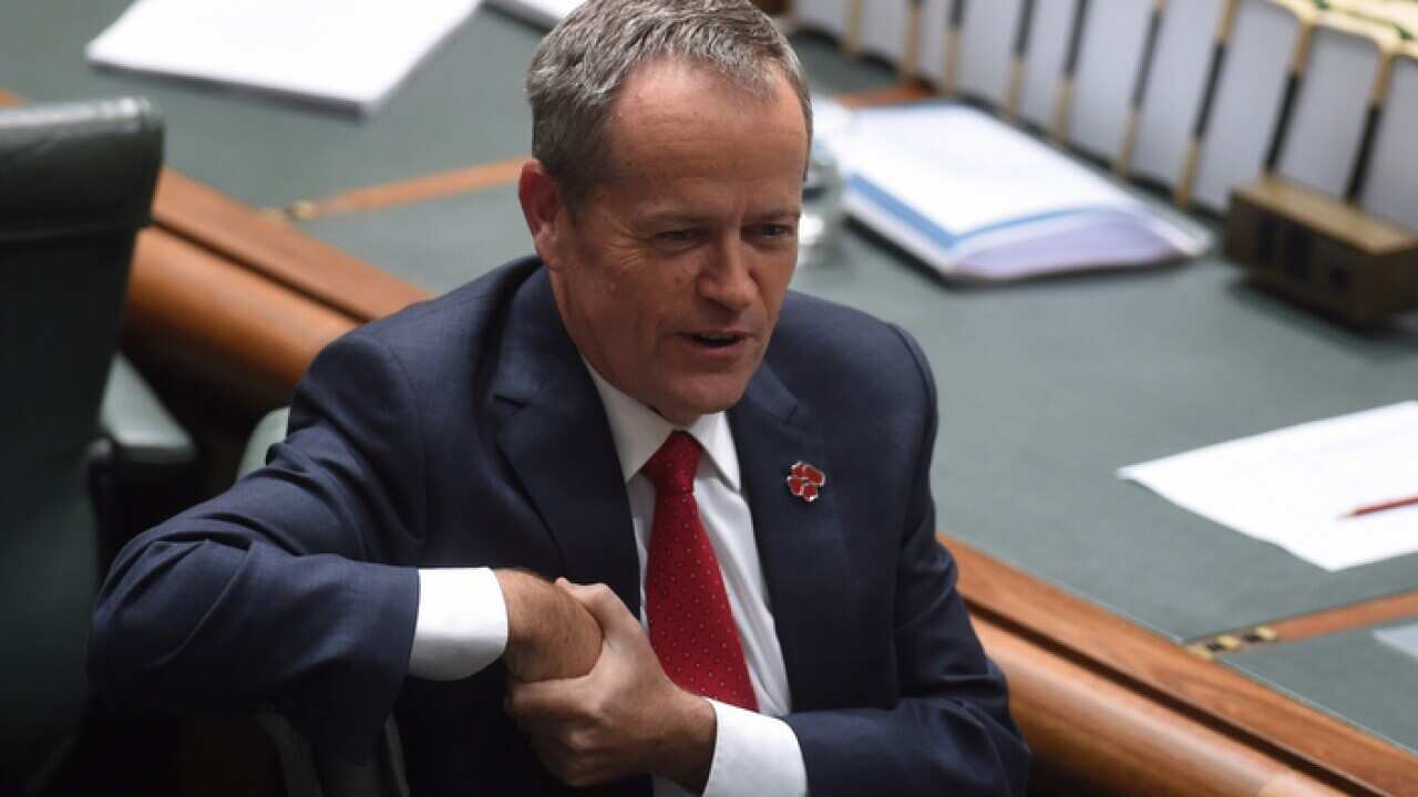 Australia's Opposition Leader Bill Shorten reacts during House of Representatives Question Time at Parliament House in Canberra, Thursday, Nov. 10, 2016. (AAP Image/Lukas Coch) NO ARCHIVING