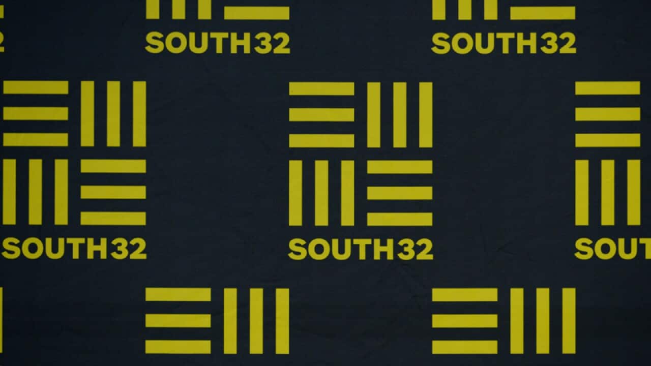 A South32 logo in Melbourne