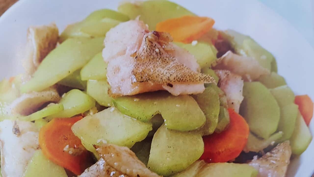 stir fried chayote and fish fillet