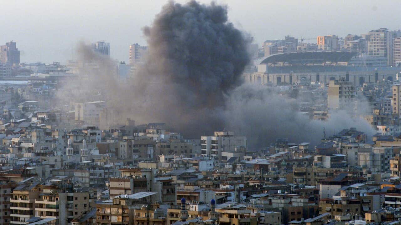 Smoke rises from a city in Lebanon.