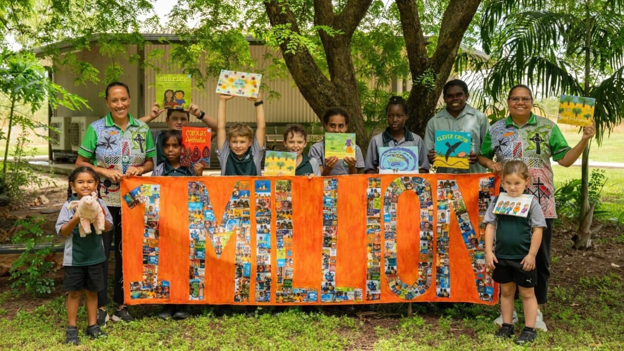 St Joseph's Catholic College Katherine celebrating the delivery of 1 million books (Supplied ILF) (002).jpg