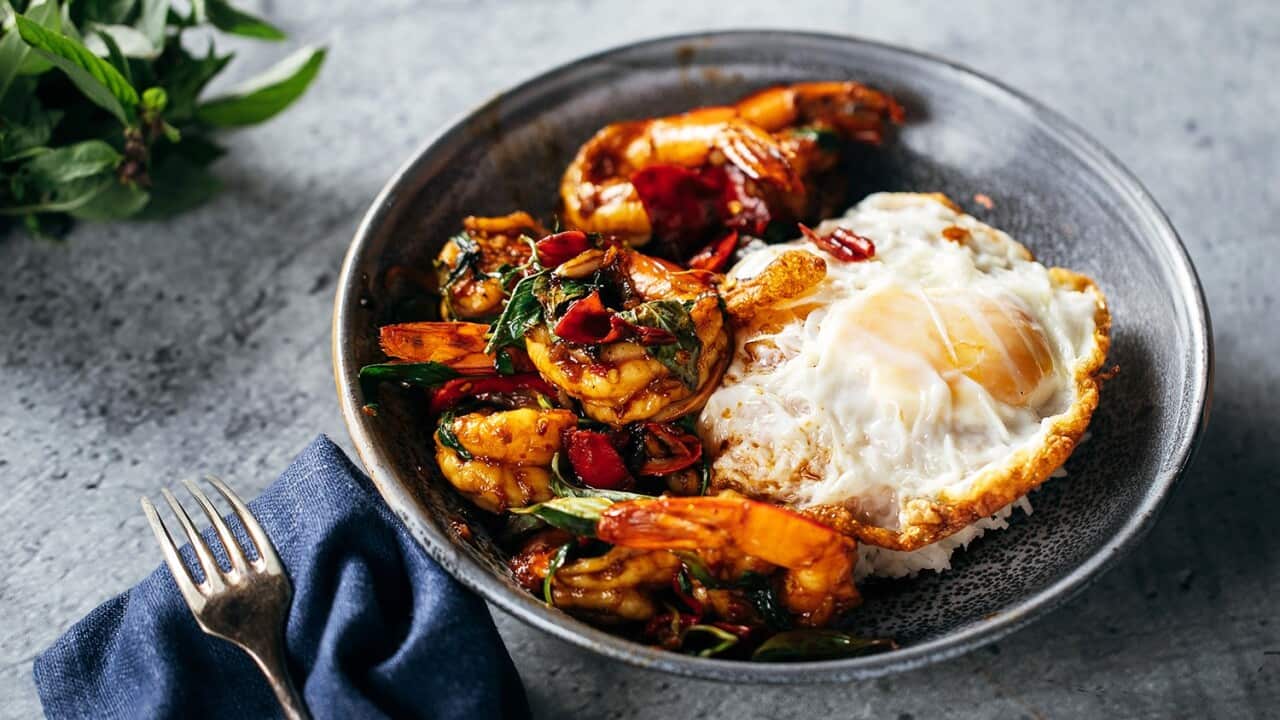 Prawns with chilli and basil SBS The Cook Up with Adam Liaw