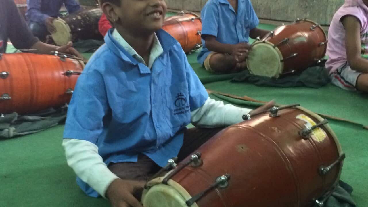 A student at the Kathputli Colony in India.