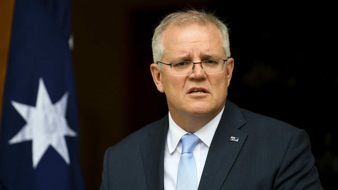 Prime Minister Scott Morrison speaks to the media during a press conference at Parliament House.