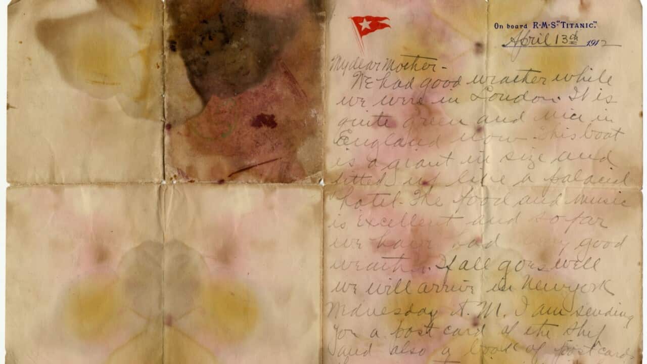 Undated handout photo issued by Henry Aldridge and Son of a letter, written by Oscar Holversson a day before the Titanic sank