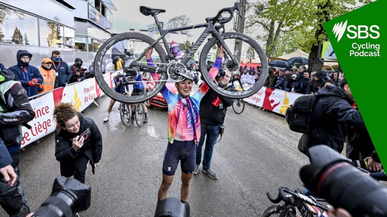 Polish Katarzyna Niewiadoma of Canyon-SRAM celebrates after winning the women's race of the 'La Fleche Wallonne', one-day cycling race (Waalse Pijl - Walloon Arrow), 146 km with start and finish in Huy, Wednesday 17 April 2024. BELGA PHOTO ERIC LALMAND (Photo by ERIC LALMAND/Belga/Sipa USA)