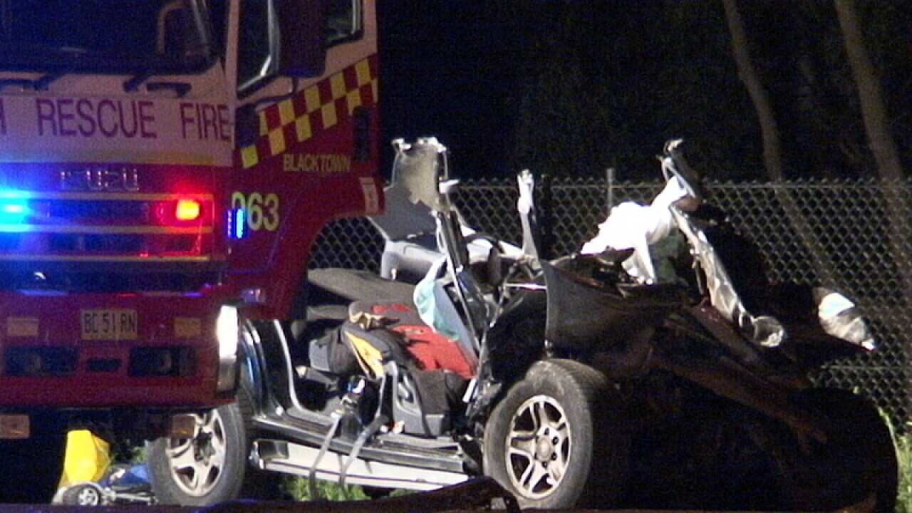 The scene of a car crash in Eastern Creek, Sydney