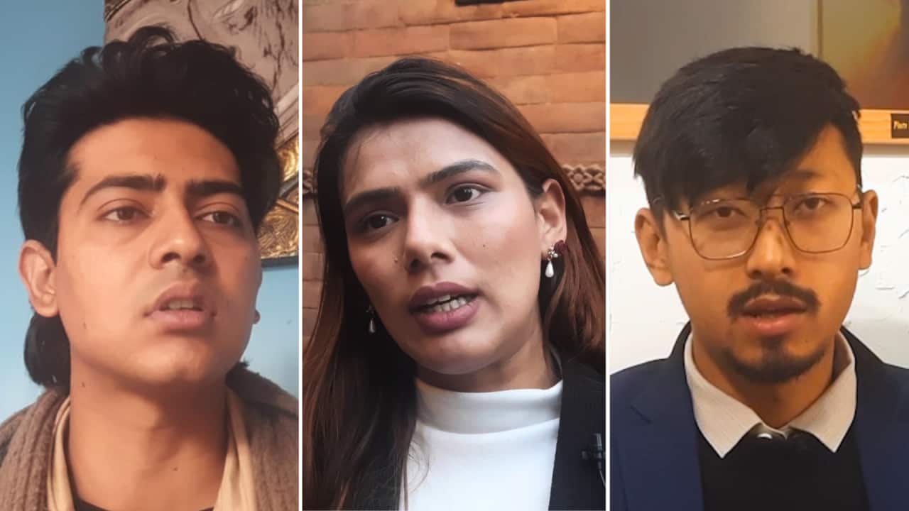 (L-R) Nepali Gen Z activists Miraj Dhungana, Sarishma Thapa and Yujan Rajbhandari.