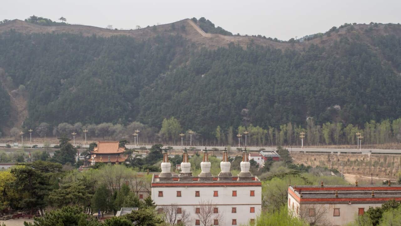 File image of an aerial view of mountains around the the Tibet capital Lhasa
