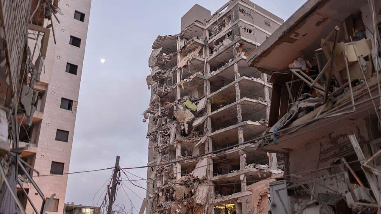 A destroyed high-rise building