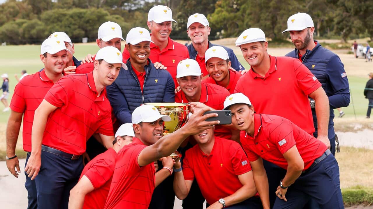 The victorious US team from Golf's President's Cup taking a selfie