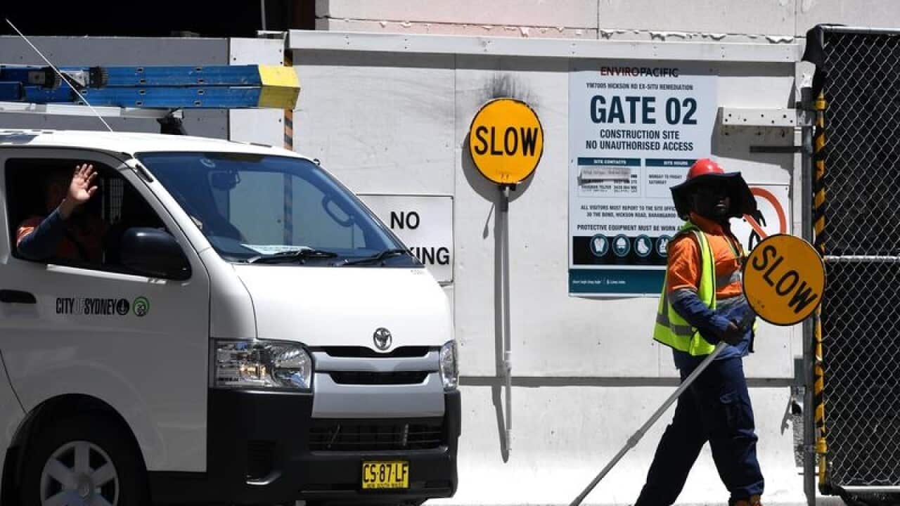 Workers at a construction site in Sydney.