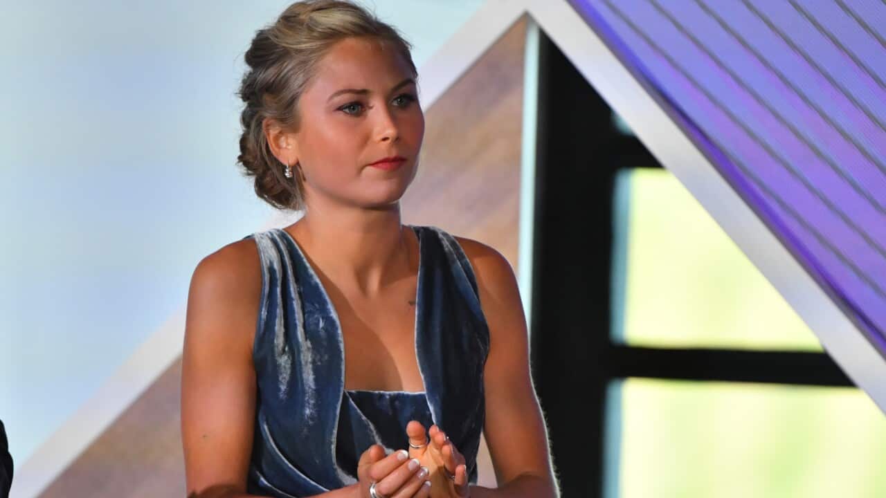 Tasmania’s 2021 Australian of the Year finalist Grace Tame during the 2021 Australian of the Year Awards at the National Arboretum in Canberra, Monday, January 25, 2021.