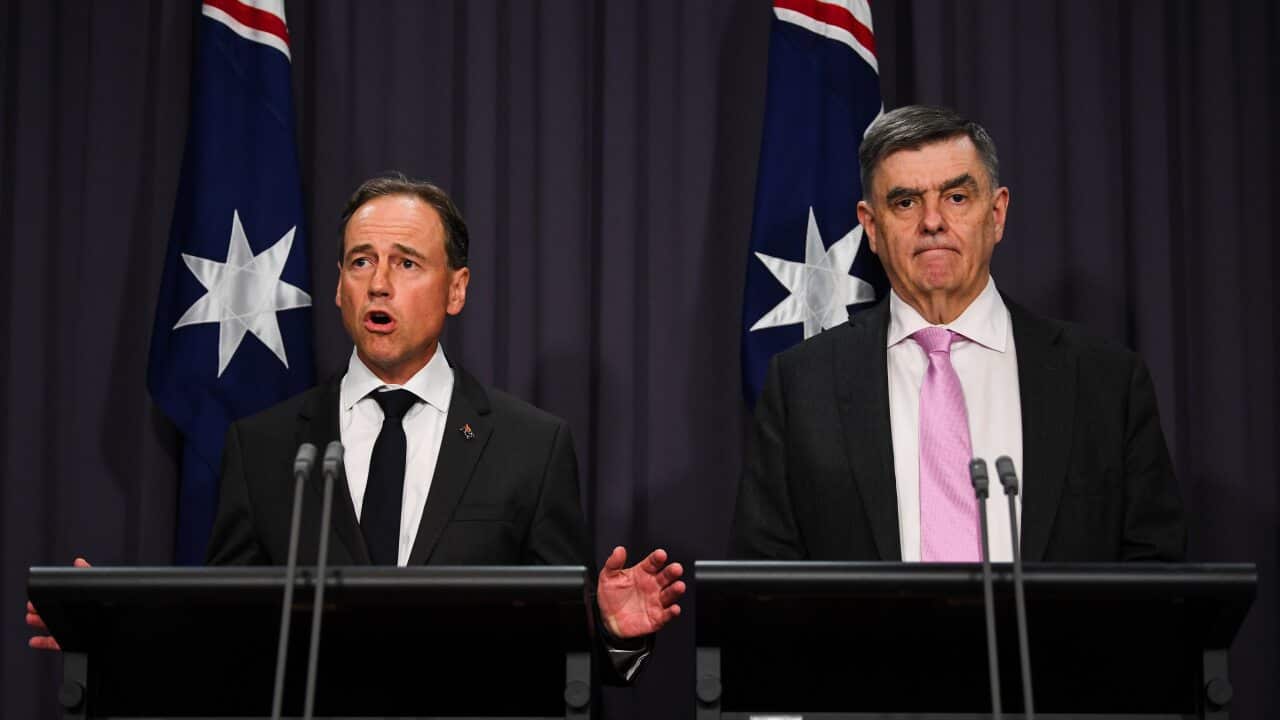 Chief Medical Officer Professor Brendan Murphy (right) and Health Minister Greg Hunt.