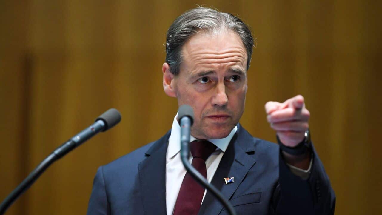 Australian Health Minister Greg Hunt speaks to the media