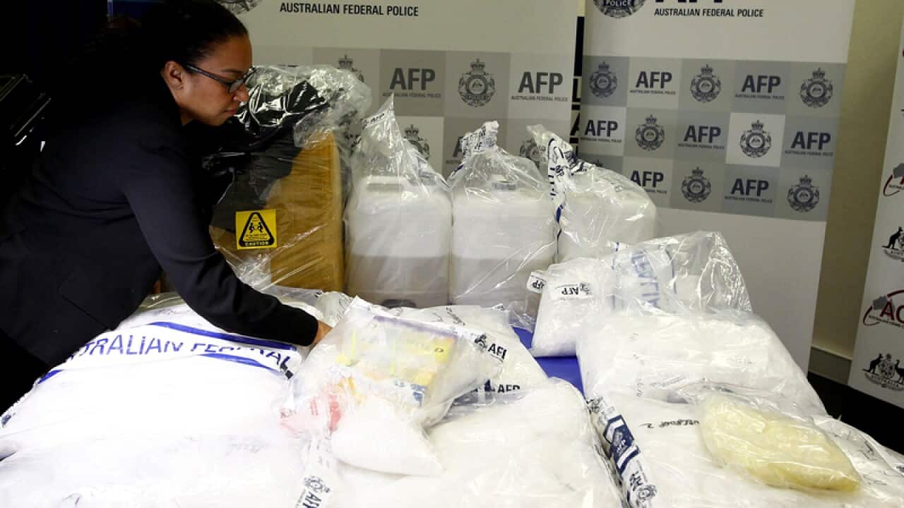 50kg of the drug ICE is placed for a press conference in Sydney