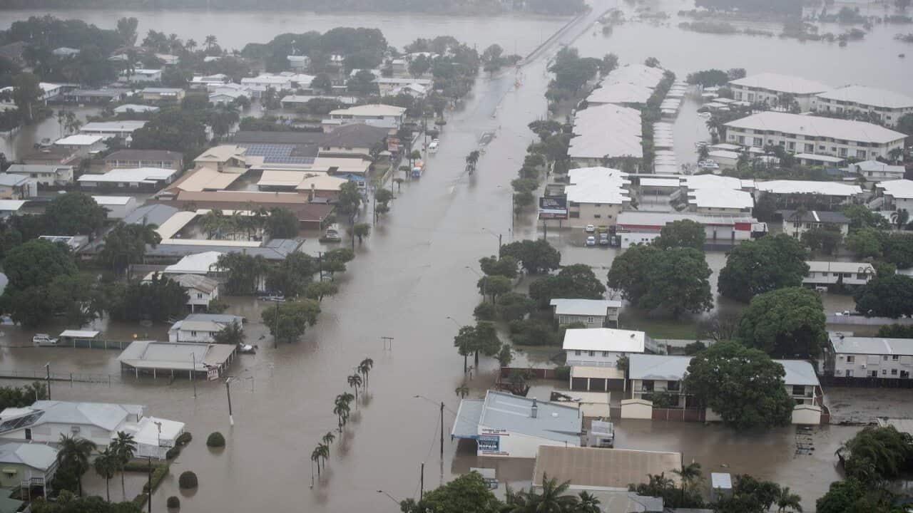 Houses inundated with flood waters in Townsville, North Queensland,