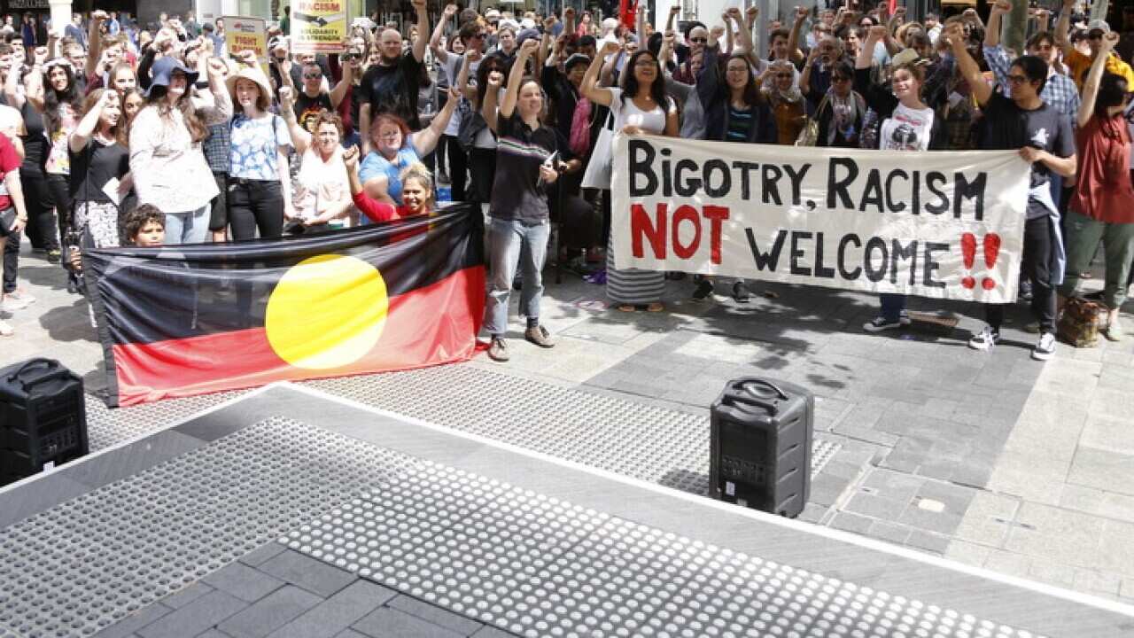 Protesters in Perth after a 2015 visit by Dutch politician Geert Wilders (AAP)