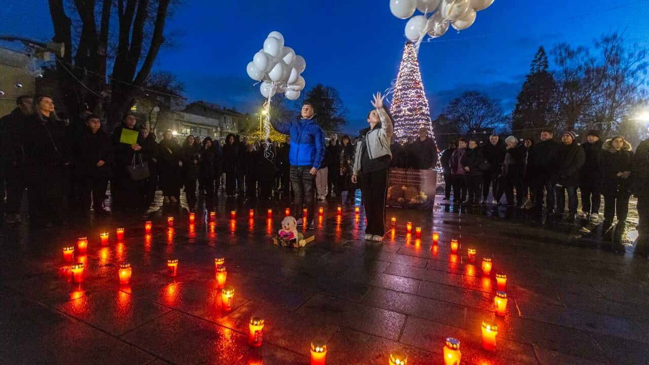 Families of the Kocani fire victims hold a virgil for victims of Crans -Montana fire