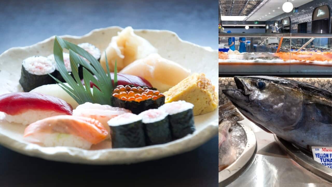 Sushi and Tuna in a fish market