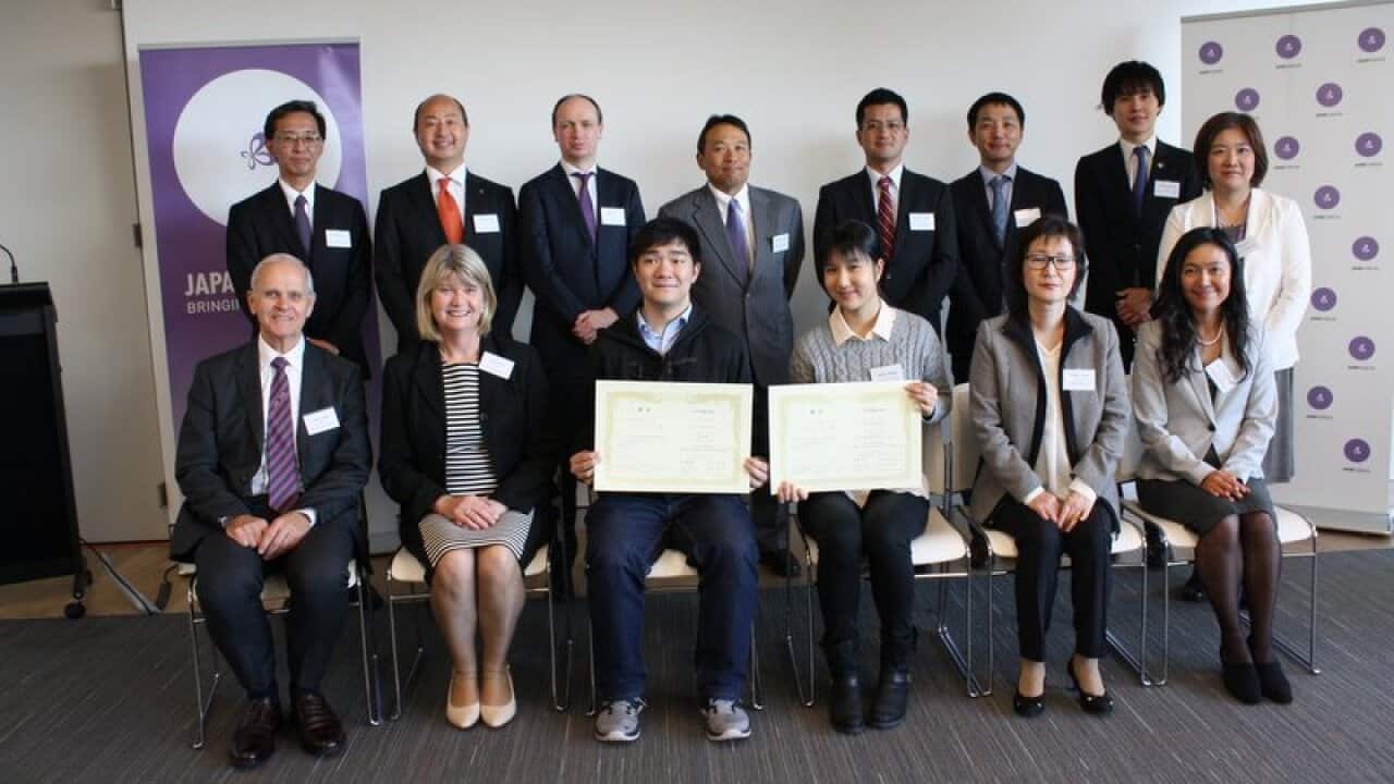 The winners and the judges of the Japanese Language Speech Contest
