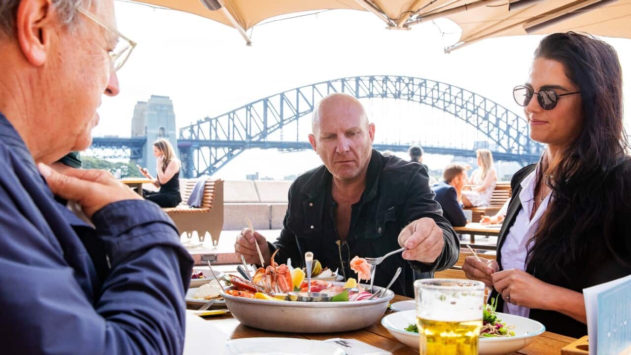 Australian celebrity chef and restaurateur Matt Moran is seen dining during the reopening of his establishment, The Opera Bar