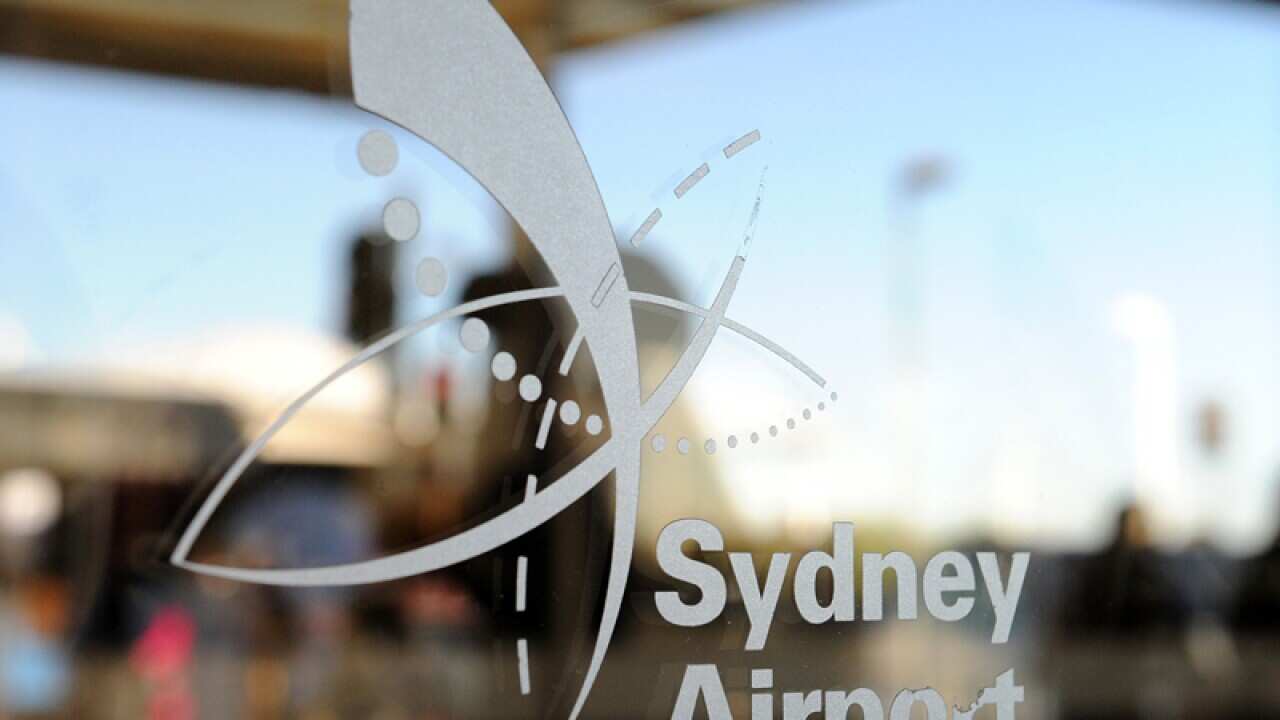 The Sydney Airport logo is seen at Sydney International Airport
