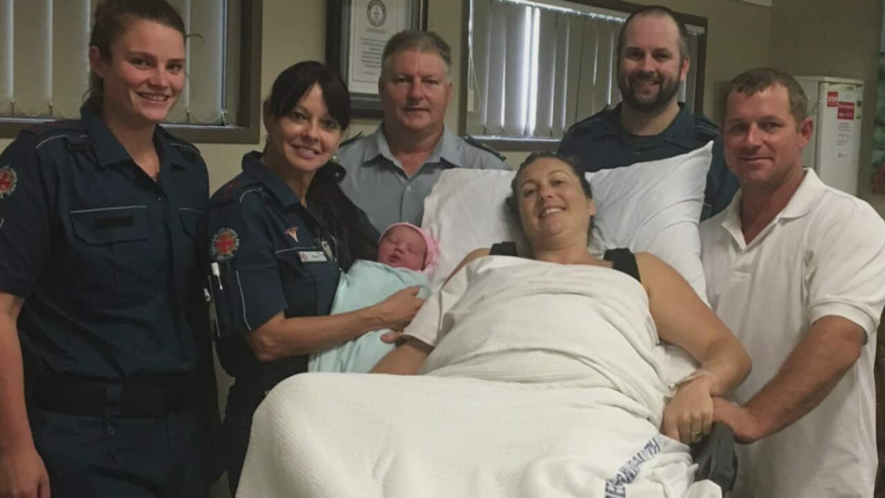 A baby was born at a Whitsundays ambulance station after Cyclone Debbie stopped its parents from reaching a hospital.
