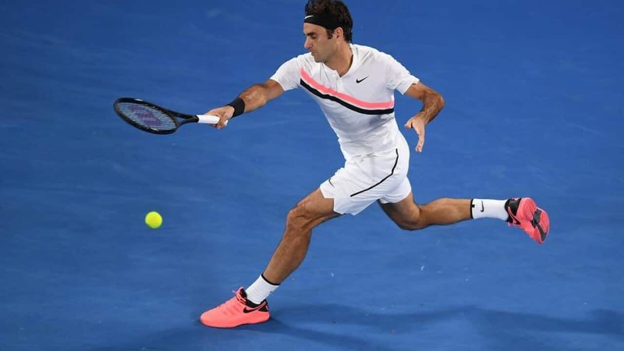 Roger Federer of Switzerland in action against Jan-Lennard Struff.