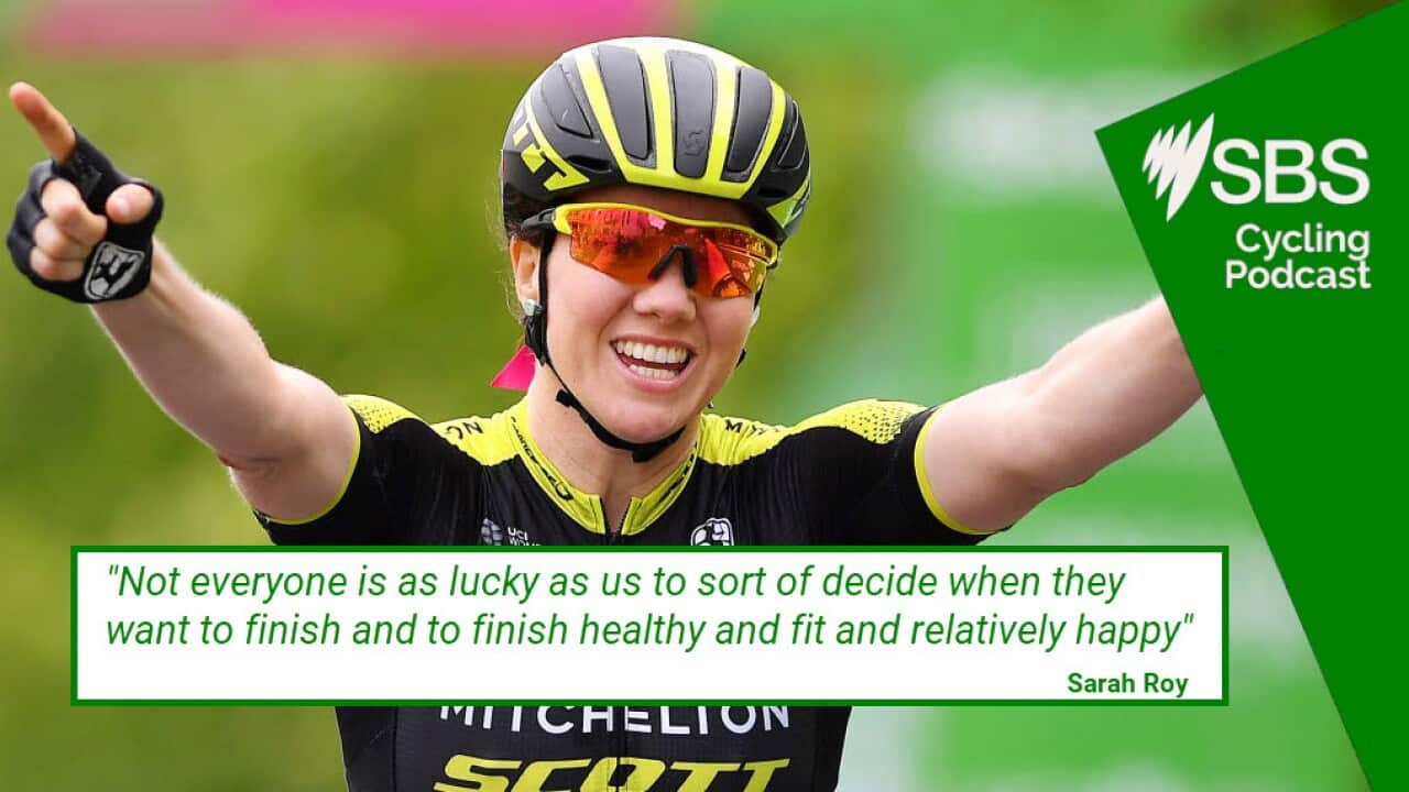 LEAMINGTON SPA, ENGLAND - JUNE 15: Arrival / Sarah Roy of Australia and Team Mitchelton-Scott / Celebration / Giorgia Bronzini of Italy and Team Cylance Pro Cycling / Marianne Vos of The Netherlands and Waowdeals Pro Cycling Team / during the 5th OVO Energy Women's Tour 2018, Stage 3 a 151km stage from Atherstone to Royal Leamington Spa on June 15, 2018 in Leamington Spa, England. (Photo by Justin Setterfield/Getty Images)