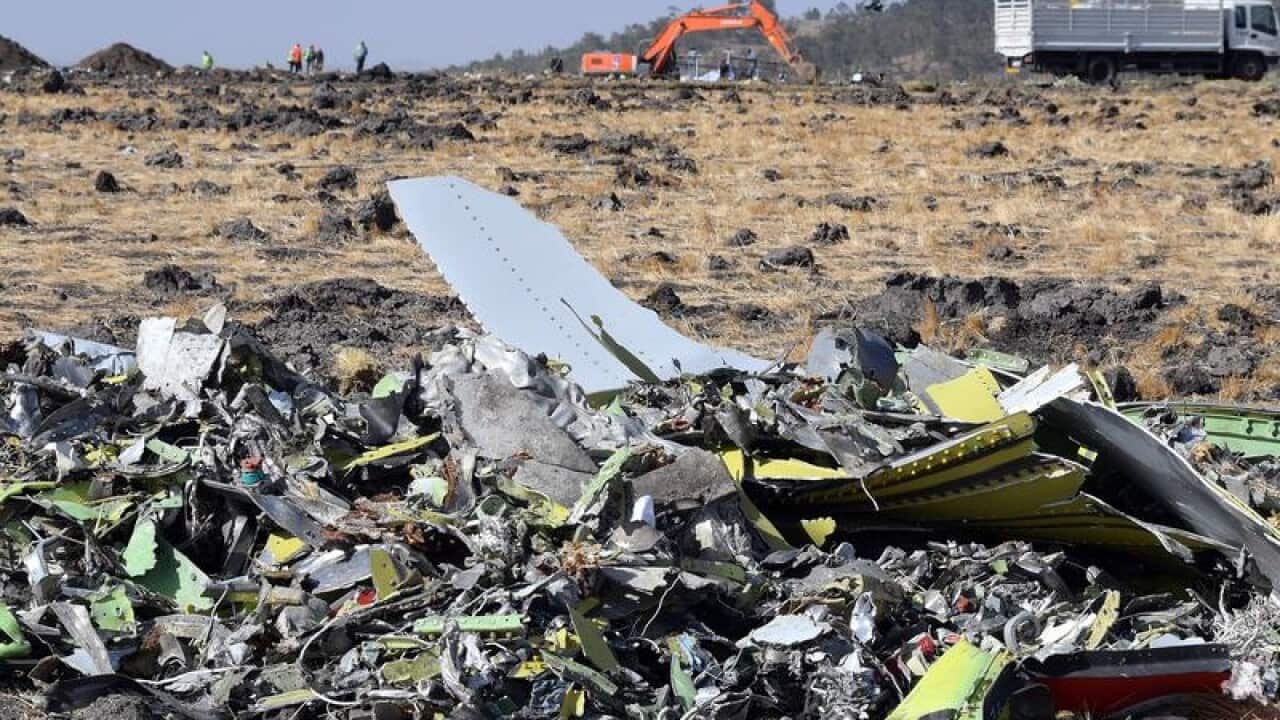 Wreckage of an Ethiopia Airlines Boeing 737 Max