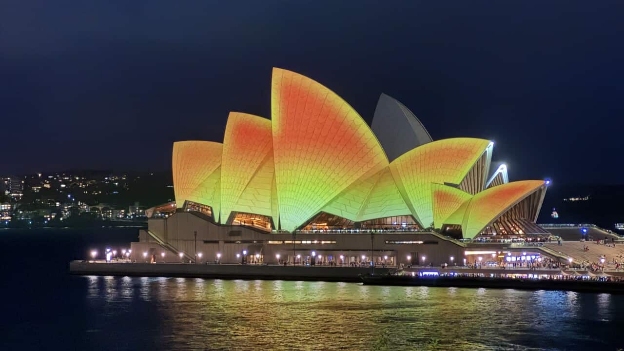 The iconic sails of the Sydney Opera House glowed in golden for Diwali.