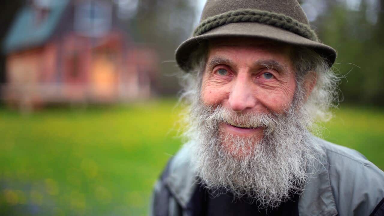 Burt Shavitz on his property in Parkman, Maine. Shavitz, a former beekeeper, is the Burt behind Burt's Bees, May 23, 2014. (AP Photo/Robert F. Bukaty)