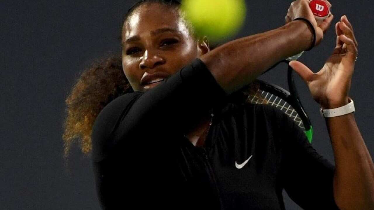 Serena Williams of the USA in action against Jelena Ostapenko.