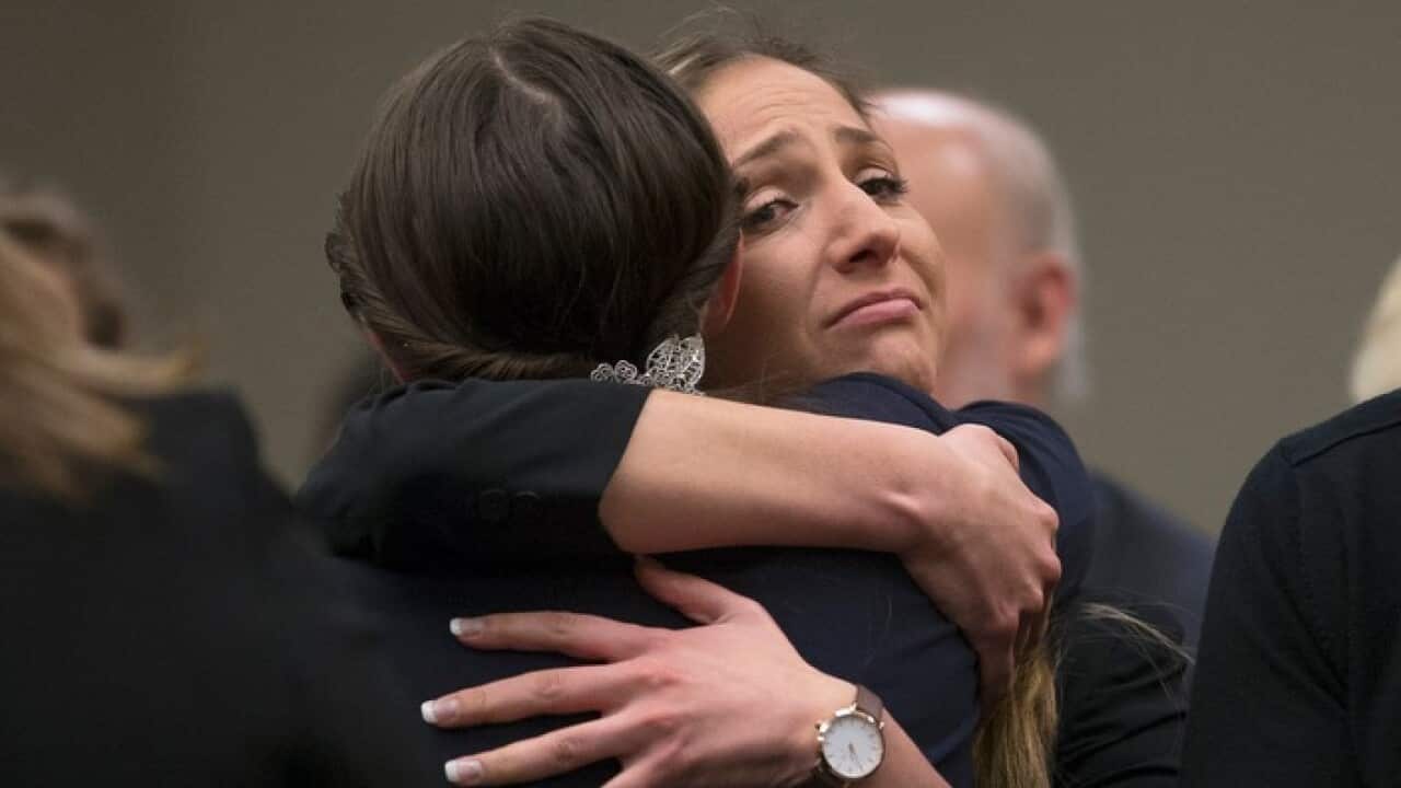 Denhollander after she finished her statement court proceedings in the sentencing phase for Dr. Larry Nassar