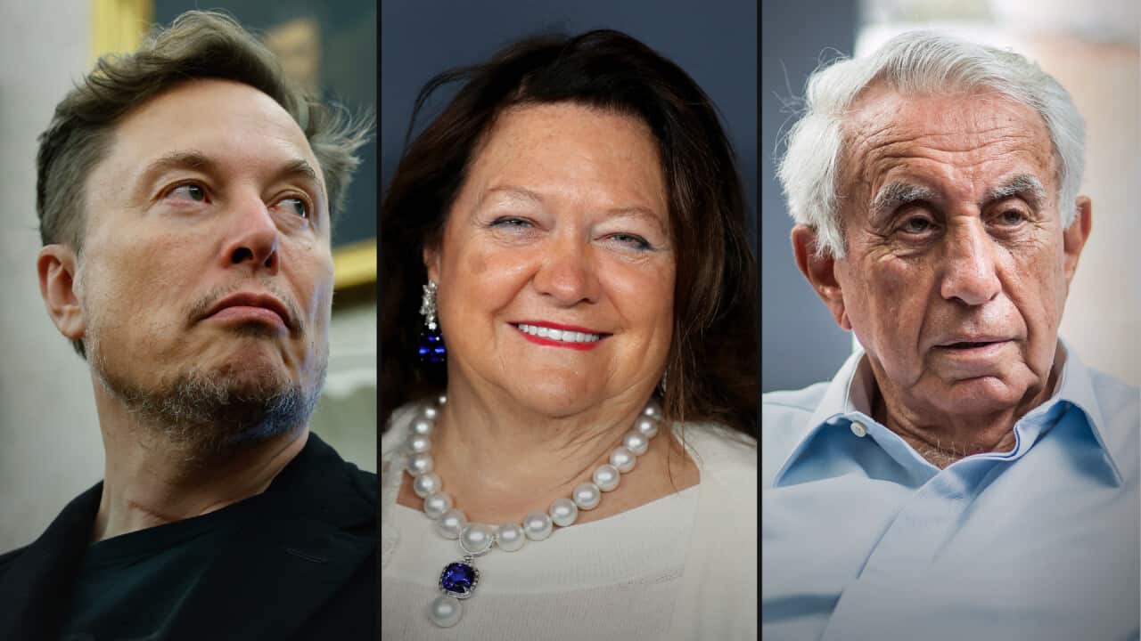 A composite image of Elon Musk, Gina Rinehart and Harry Triguboff.