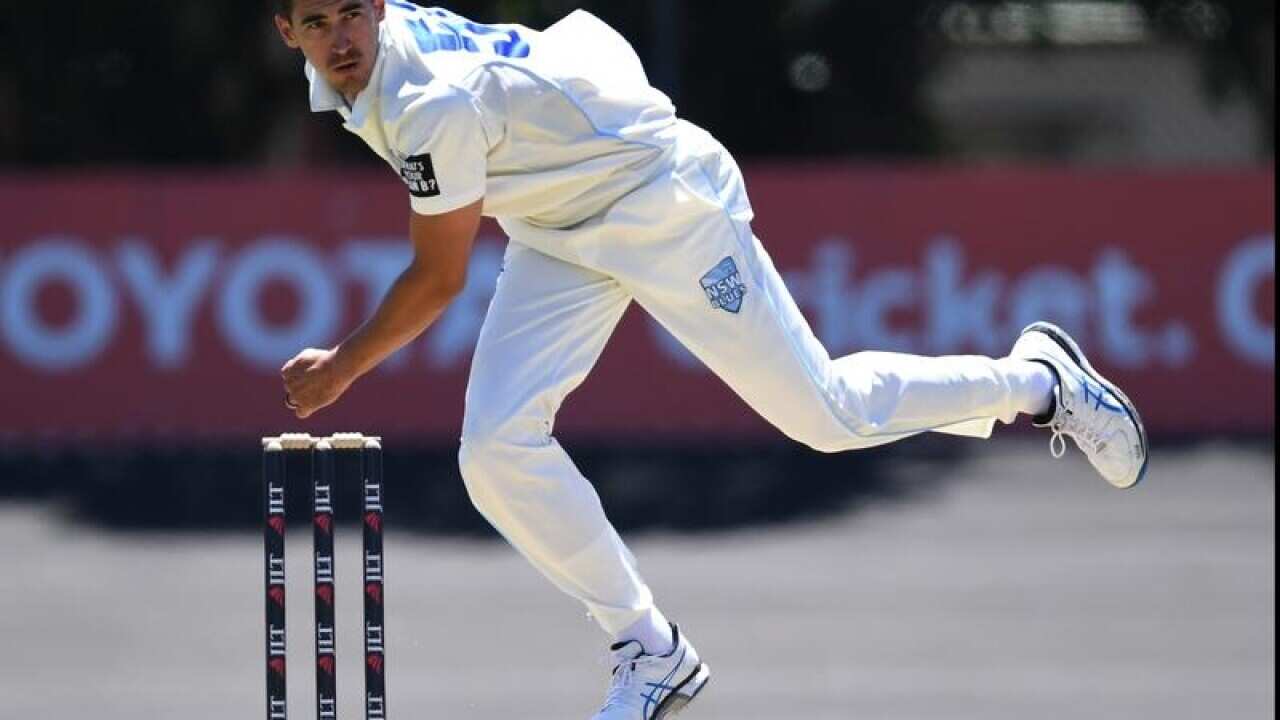 Mitchell Starc bowls during day 4 of JLT Sheffield Shield match.
