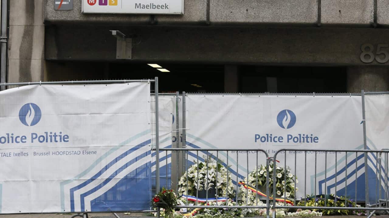 View of the entrance of the Maalbeek subway station in Brussels