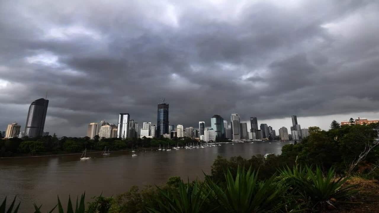 File image of storm clouds over Brisbane's CBD.