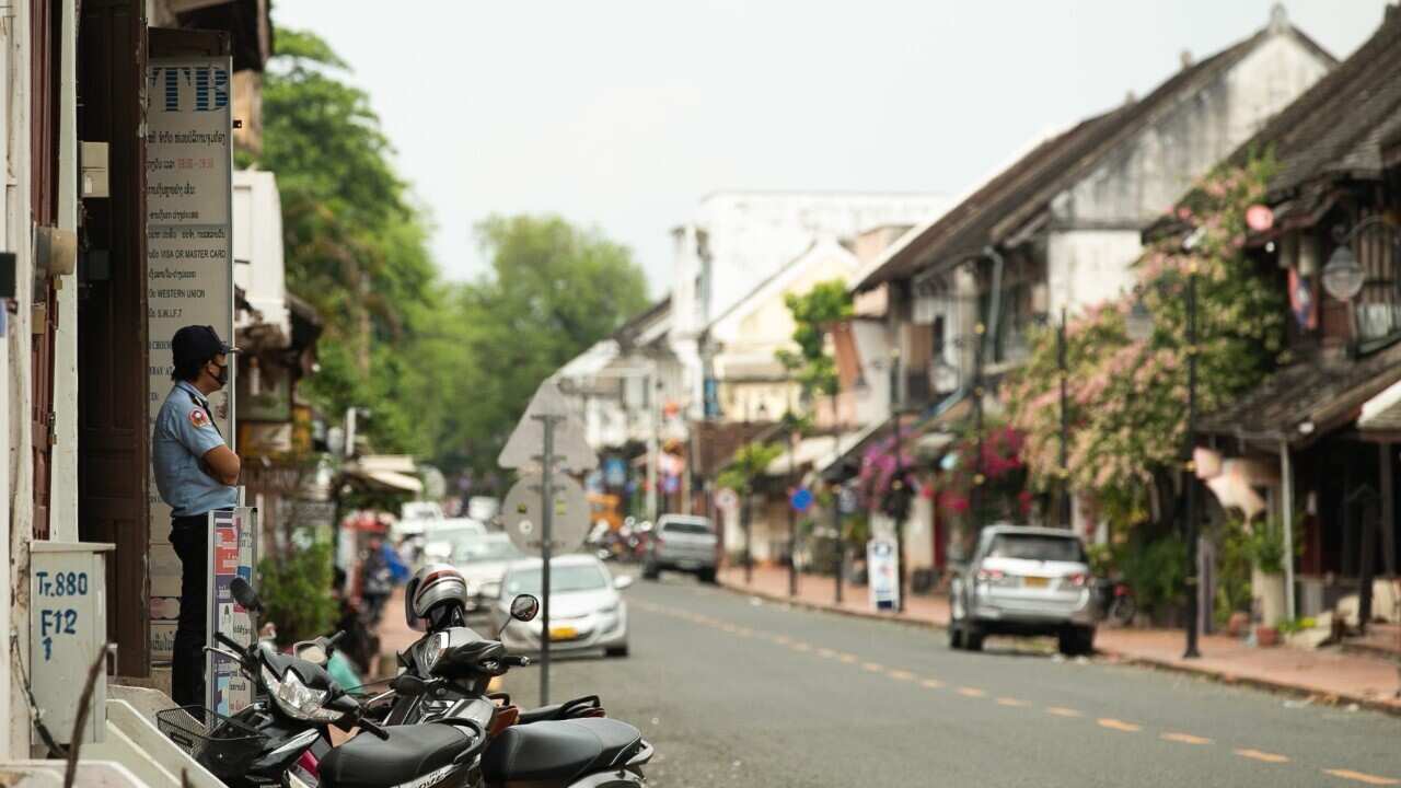 An emptied street during a Luang Prabang lockdown (Xinhua - Kaikeo Saiyasane via Getty).