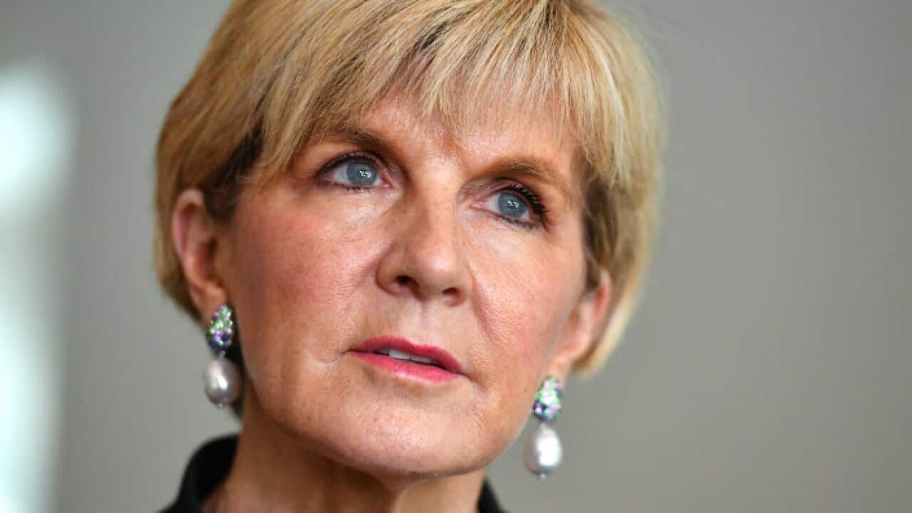 Julie Bishop at a Canberra press conference