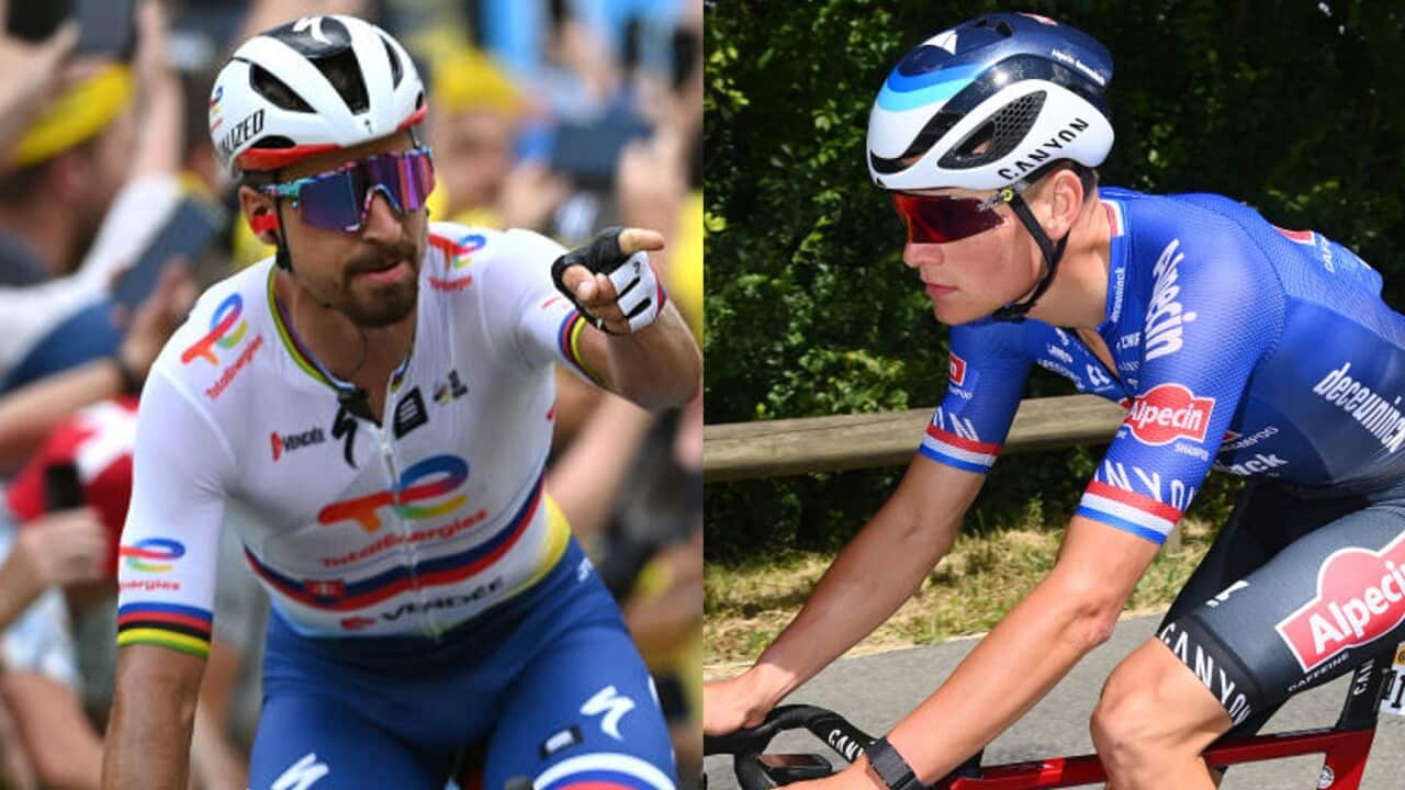 Peter Sagan (Team TotalEnergies) and Mathieu van der Poel of Alpecin-Deceuninck