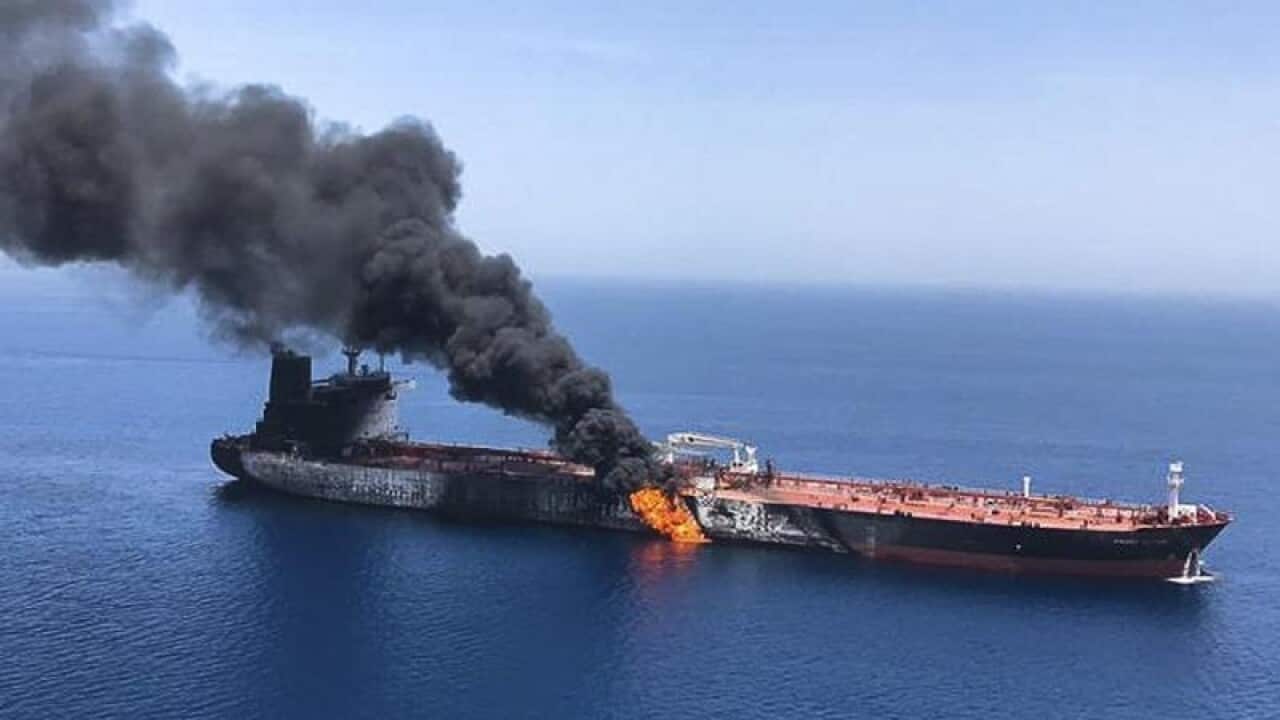 A burning oil tanker.