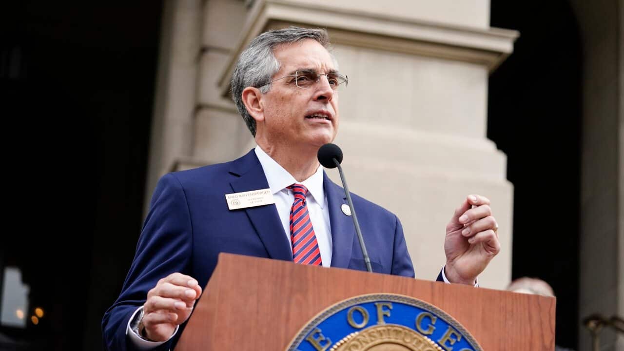 Georgia Secretary of State Brad Raffensperger speaks during a news conference on Wednesday, Nov. 11, 2020, in Atlanta.