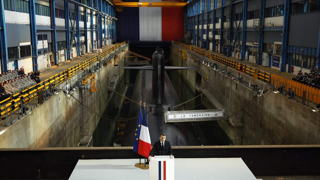 French President Macron visits nuclear submarine navy Base in Ile Longue
