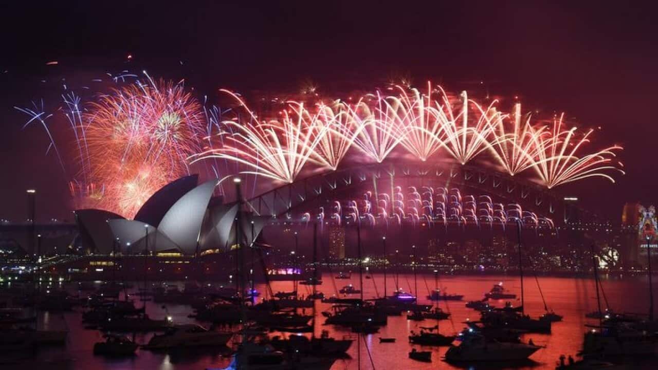 The New Year's Eve Fireworks on Sydney Harbour at Mrs Macquarie's Point in Sydney on Thursday, Dec. 31, 2015. (AAP Image/Mick Tsikas) NO ARCHIVING