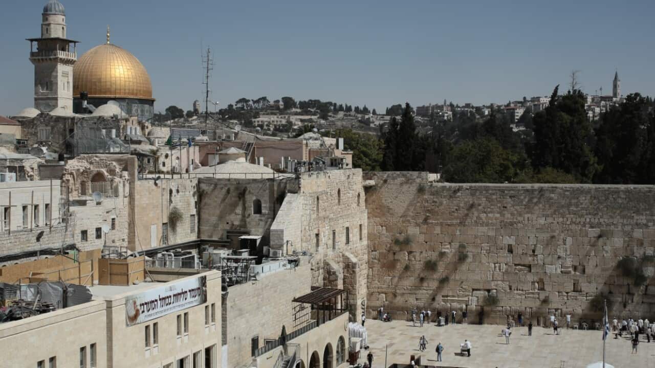 A view of the Dome of the Rock shrine and the Western (wailing) wall in the old city of Jerusalem.