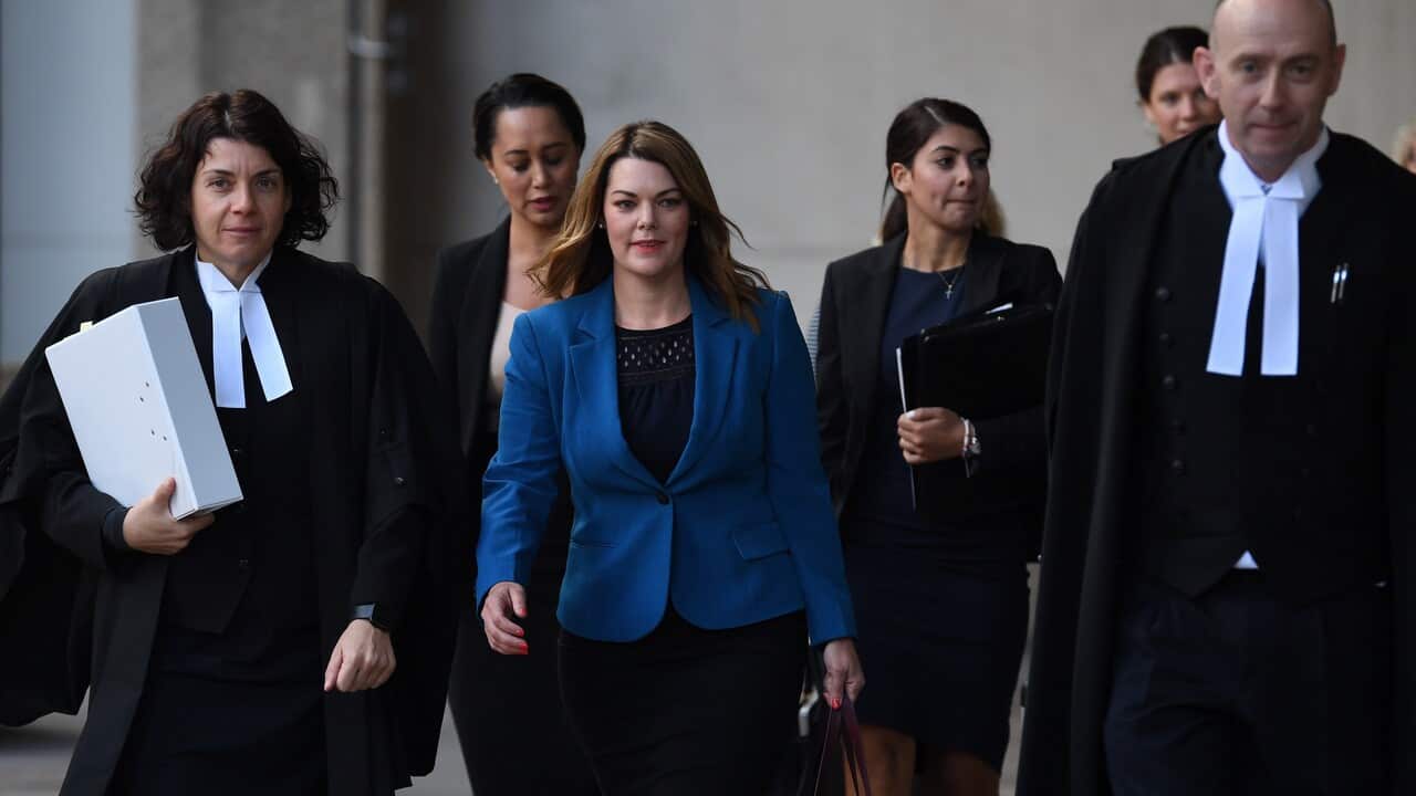 Greens Senator Sarah Hanson-Young arrives at the Federal Court in Sydney.