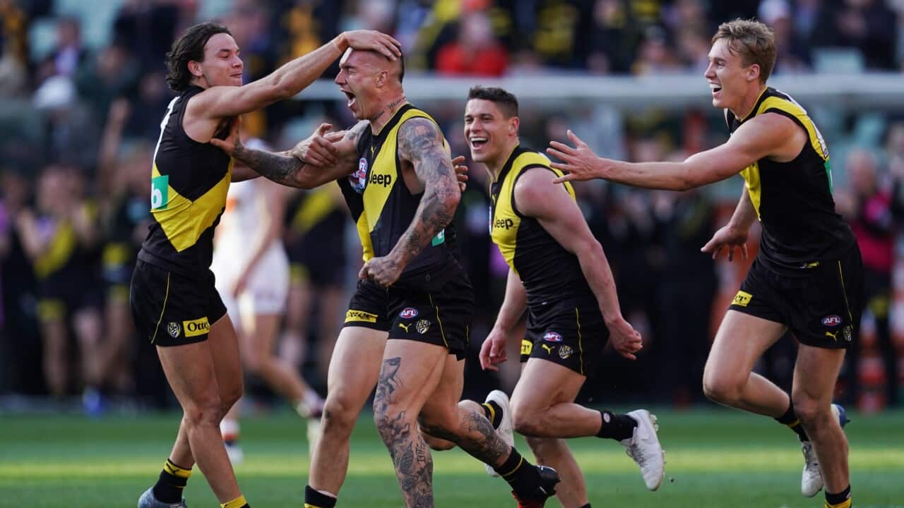 Richmond players celebrate during the 2019 AFL Grand Final 