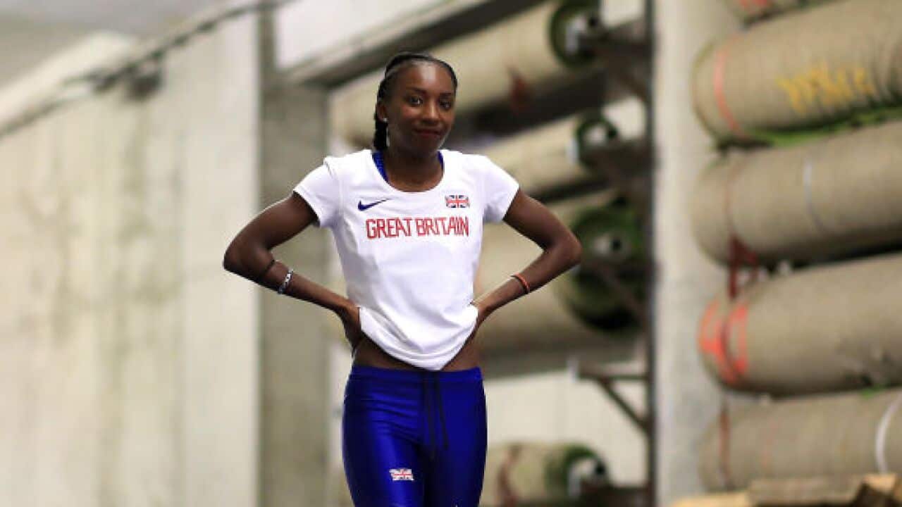 Athlete Bianca Williams warming up in Germany.